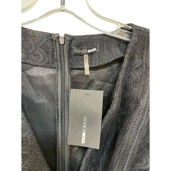 NEW Fashion Nova Here to Stay Dress Black Puffy Sleeve Front Knot Size Large - Picture 4 of 7